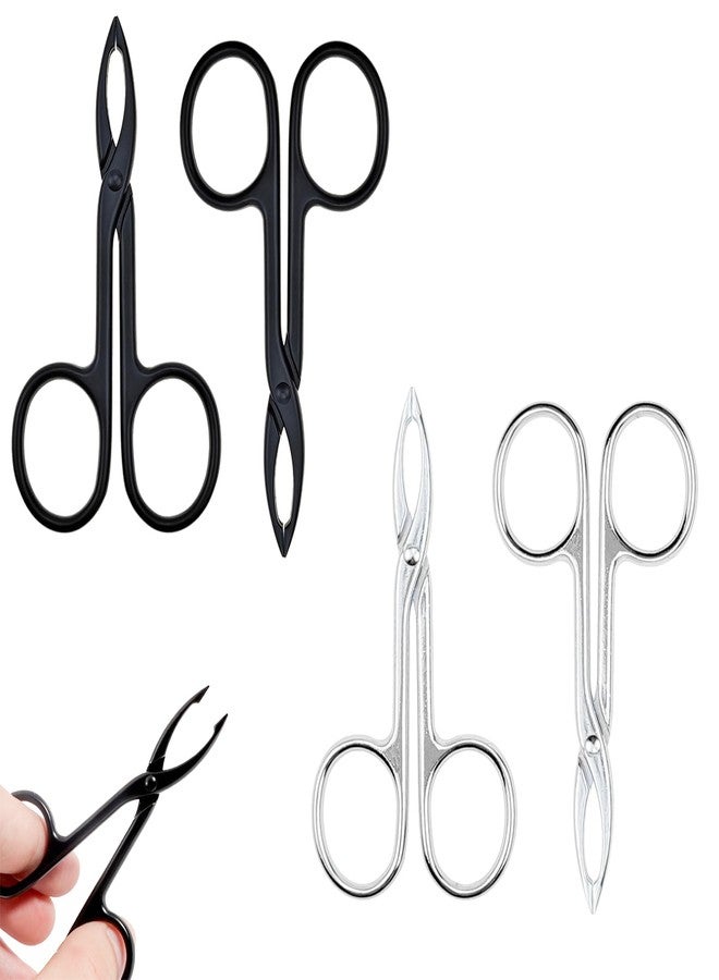 Capiant 4 PACK Tweezers Scissor Straight Tip Brow Scissors for Hair Plucker Remover Facial Hair Eyebrows Care Plucker(Silver and Black) - Image 1